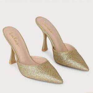NWOB Lulus Rhinestone Pointed Gold Heels Women’s size 6